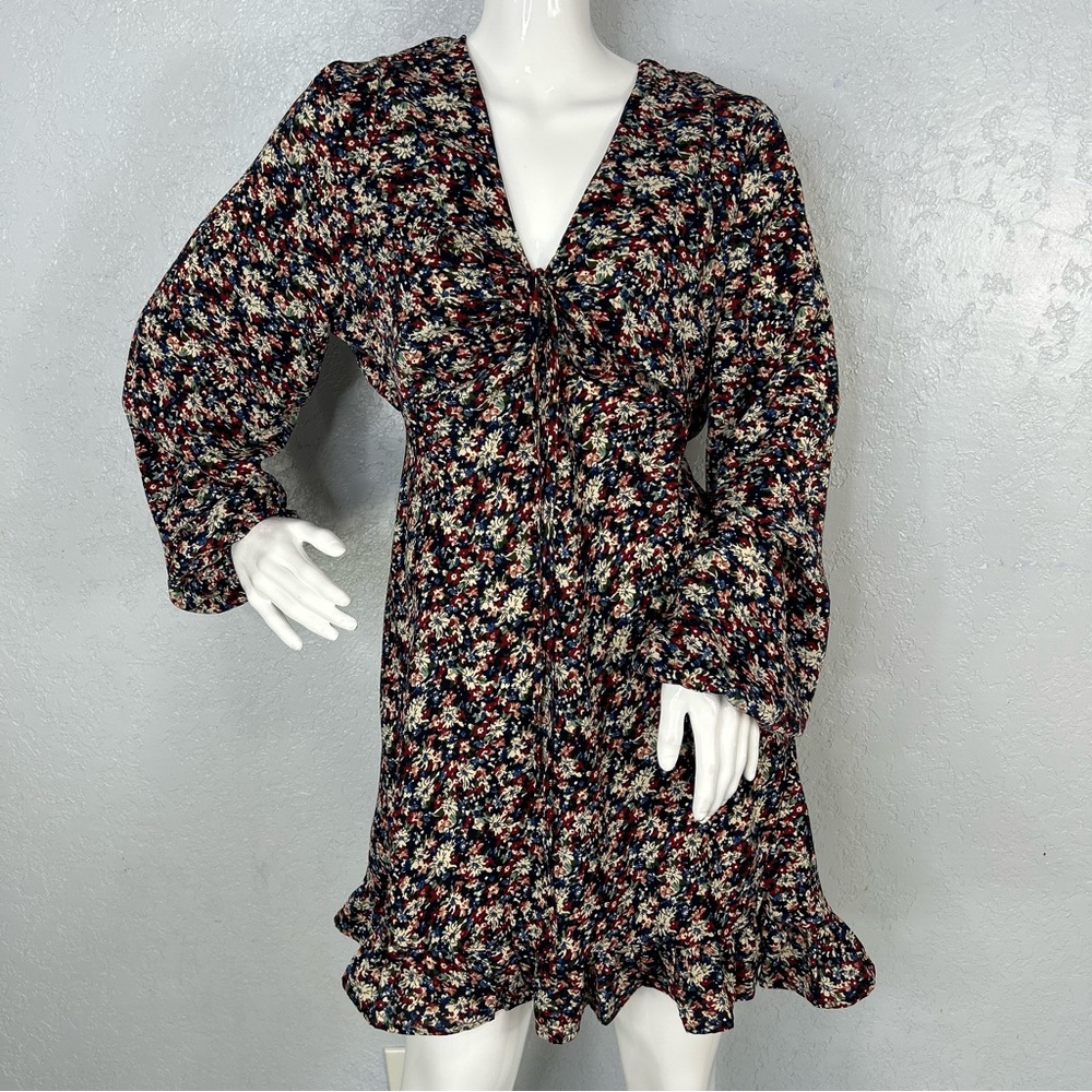 AX Paris Ditsy Floral Boho Print Balloon Sleeve Mini Milkmaid Dress Size 8
